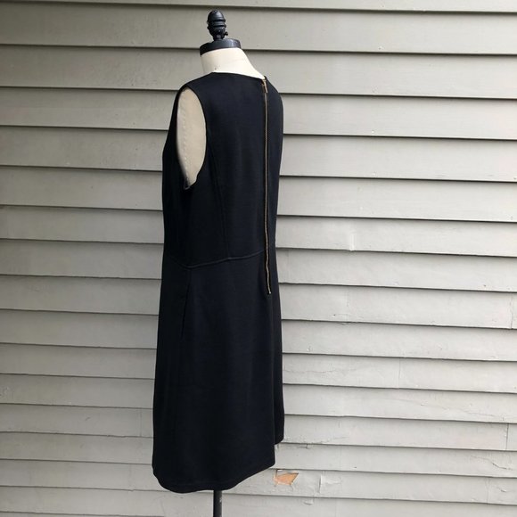 ST. JOHN CAVIAR Exposed Back Zipper Sleeveless Black Midi Shift Dress Pockets 12 - Picture 12 of 16